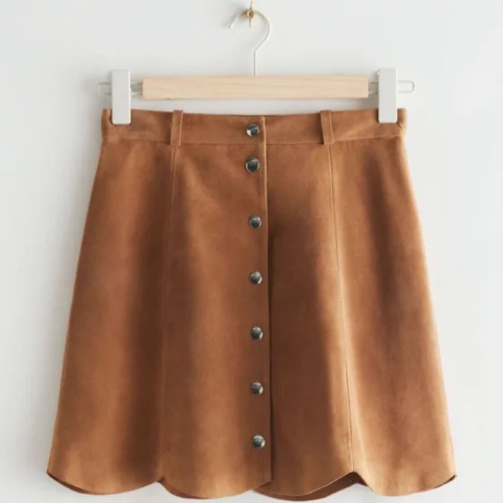 NWT & other stories scalloped tan/brown suede miniskirt size 0